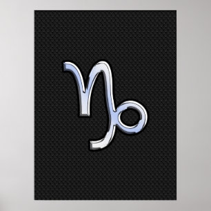 Chrome like Capricorn Zodiac Symbol on Snake Skin Poster