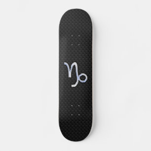 Chrome like Capricorn Zodiac Symbol on Snake Skin Skateboard