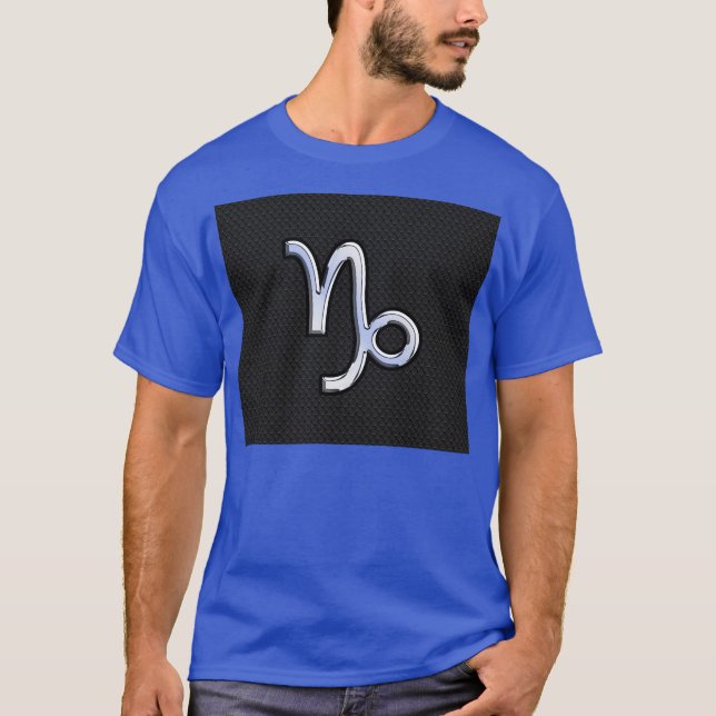 Chrome like Capricorn Zodiac Symbol on Snake Skin T-Shirt (Front)
