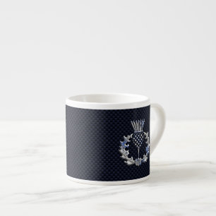Chrome Like Carbon Fibre Print Scottish Thistle Espresso Cup