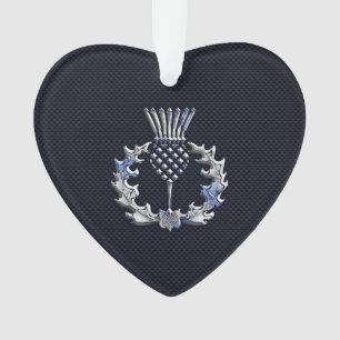 Chrome Like Carbon Fibre Print Scottish Thistle Ornament