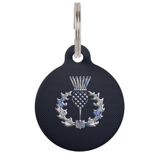 Chrome Like Carbon Fibre Print Scottish Thistle Pet Tag