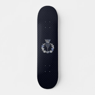 Chrome Like Carbon Fibre Print Scottish Thistle Skateboard