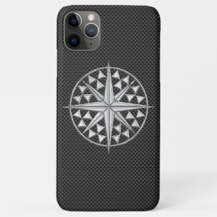Chrome Like Compass Star on Carbon Fibre Decor iPhone 11 Pro Max Case