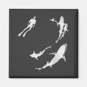 Chrome Like Diver with Sharks on Carbon Fibre Magnet