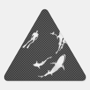 Chrome Like Diver with Sharks on Carbon Fibre Triangle Sticker
