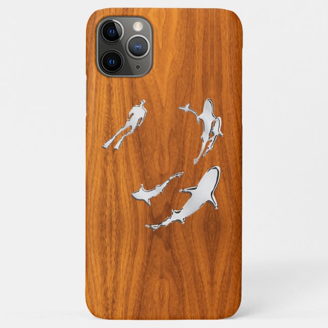 Chrome Like Diver with Sharks Silhouettes Case-Mate iPhone Case (Back)