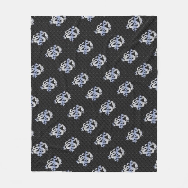 Chrome like Dragon on Black Snake Skin Print Fleece Blanket (Front)