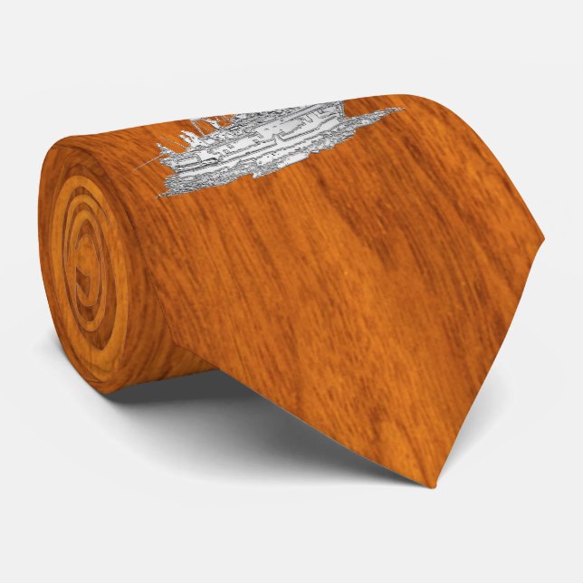 Chrome like Fishing Boat on Teak Woodv style Tie (Rolled)
