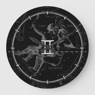 Chrome like Gemini Zodiac Symbol on Hevelius Large Clock
