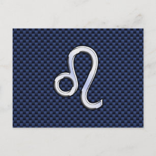 Chrome Like Leo Zodiac Sign Blue Carbon Fibre Postcard