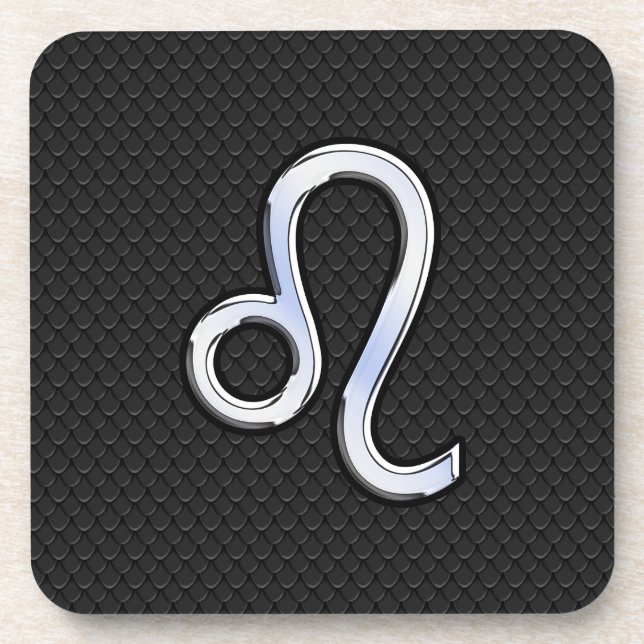 Chrome Like Leo Zodiac Sign on snake skin Coaster (Front)