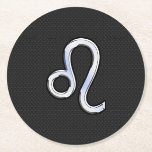 Chrome Like Leo Zodiac Symbol on snake skin Round Paper Coaster
