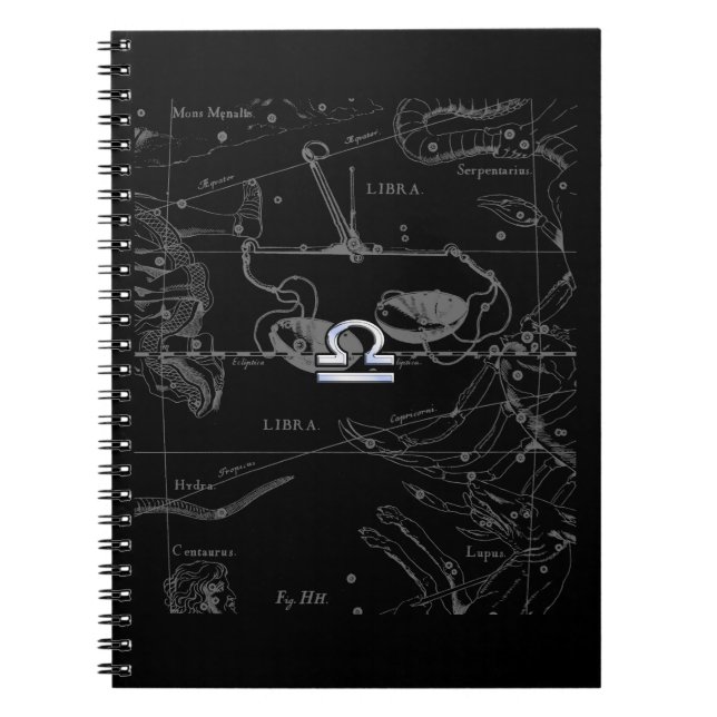 Chrome like Libra Zodiac Sign on Hevelius Notebook (Front)