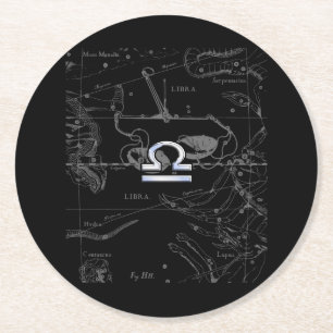 Chrome like Libra Zodiac Sign on Hevelius Round Paper Coaster