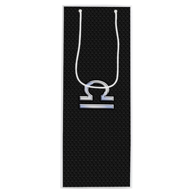 Chrome Like Libra Zodiac Symbol Snake Skin Decor Wine Gift Bag (Front)