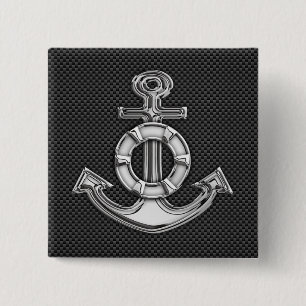 Chrome Like Lifesaver Anchor on Carbon Fibre 15 Cm Square Badge