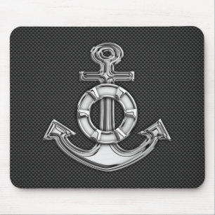 Chrome Like Lifesaver Anchor on Carbon Fibre Mouse Pad