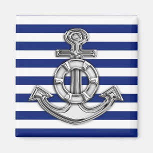 Chrome Like Lifesaver on Nautical Stripes Magnet