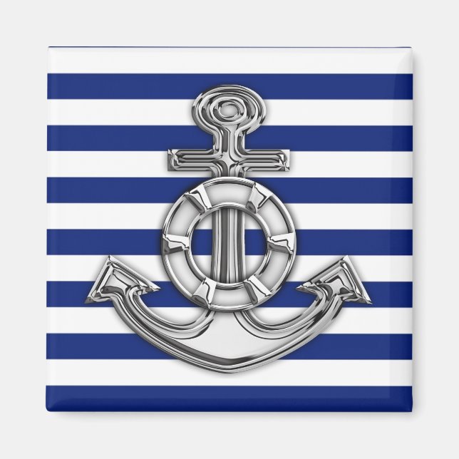 Chrome Like Lifesaver on Nautical Stripes Magnet (Front)