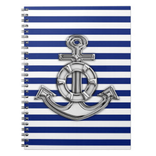 Chrome Like Lifesaver on Nautical Stripes Notebook