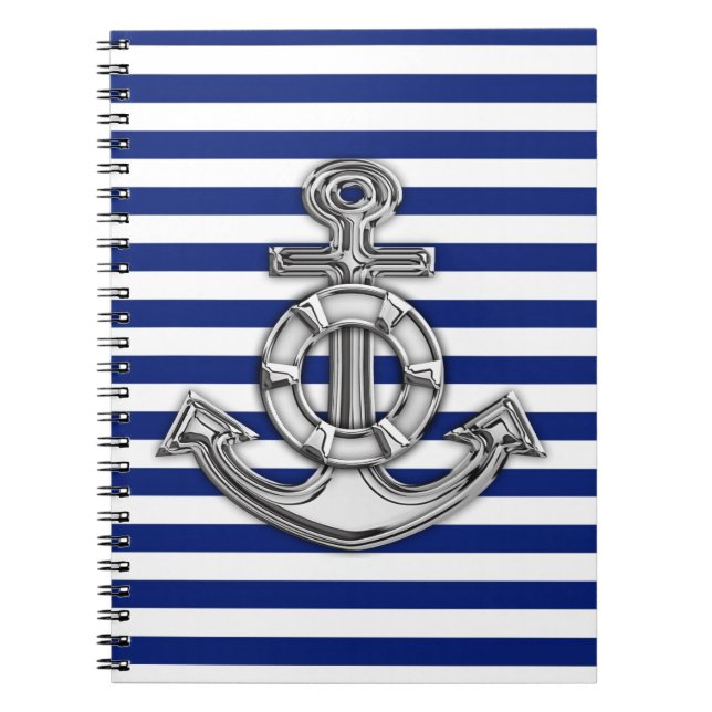 Chrome Like Lifesaver on Nautical Stripes Notebook (Front)