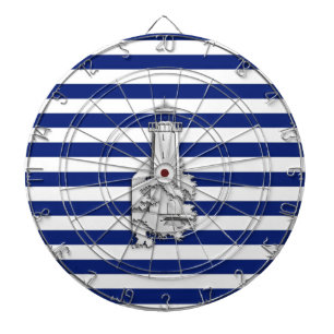 Chrome Like Lighthouse on Nautical Stripes Dartboard