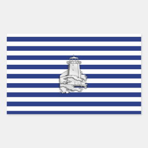 Chrome Like Lighthouse on Nautical Stripes Rectangular Sticker
