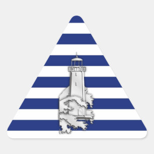 Chrome Like Lighthouse on Nautical Stripes Triangle Sticker