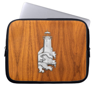 Chrome Like Lighthouse on Teak Wood Laptop Sleeve