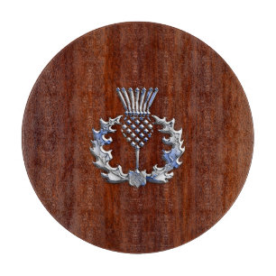 Chrome Like Mahogany Wood Grain Scottish Thistle Cutting Board