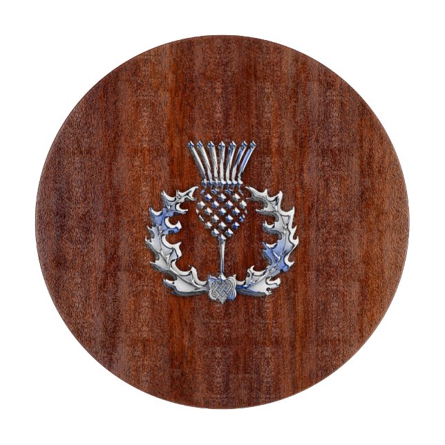 Chrome Like Mahogany Wood Grain Scottish Thistle Cutting Board (Front)