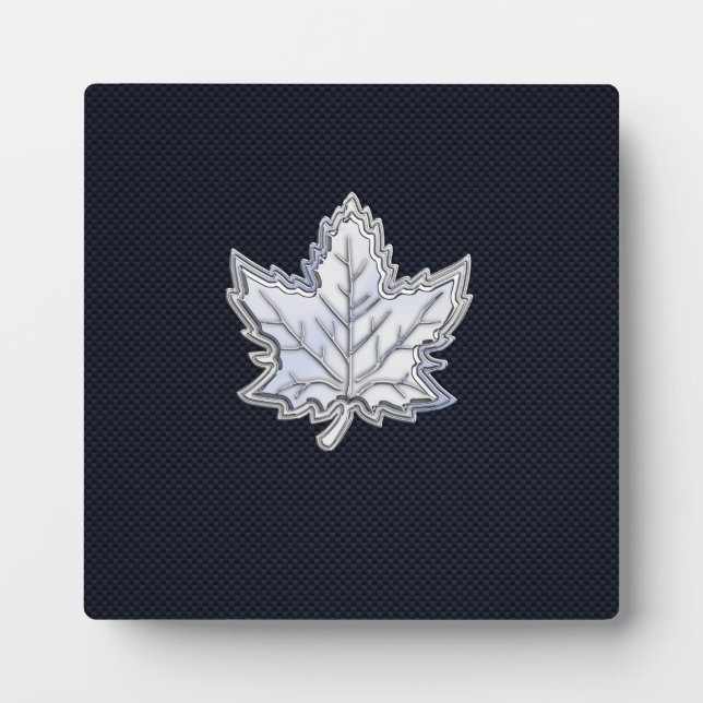 Chrome Like Maple Leaf Carbon Fibre Print Plaque (Front)