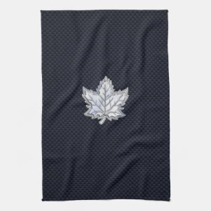 Chrome Like Maple Leaf Carbon Fibre Print Tea Towel