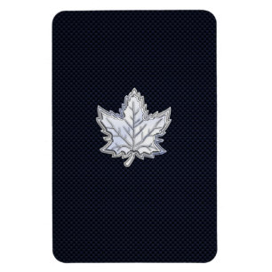 Chrome Like Maple Leaf on Carbon Fiber Print Magnet