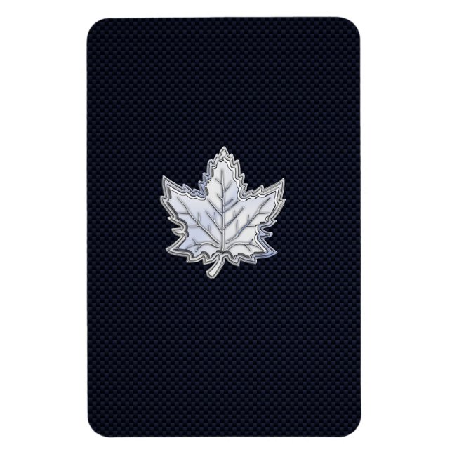 Chrome Like Maple Leaf on Carbon Fiber Print Magnet (Vertical)