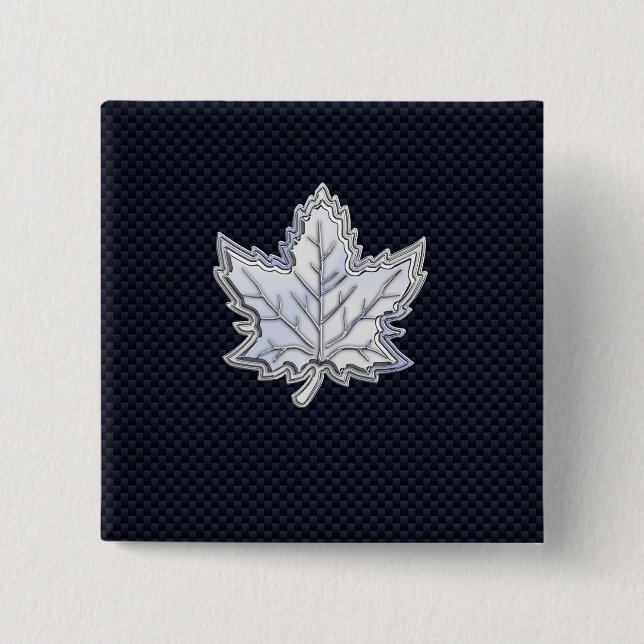 Chrome Like Maple Leaf on Carbon Fibre black 15 Cm Square Badge (Front)