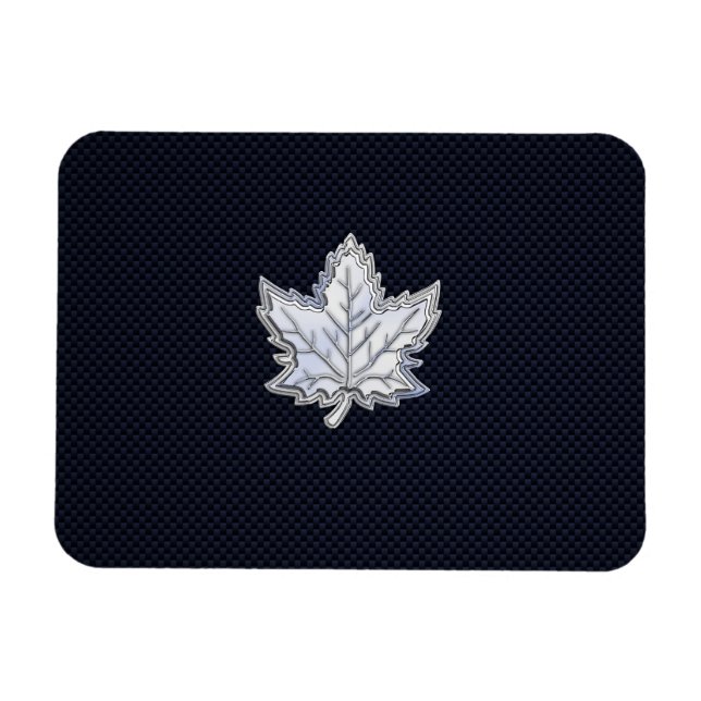 Chrome Like Maple Leaf on Carbon Fibre Print Magnet (Horizontal)