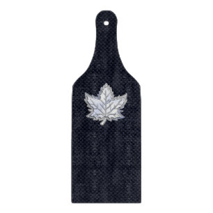 Chrome Like Maple Leaf on Carbon Fibre style Cutting Board