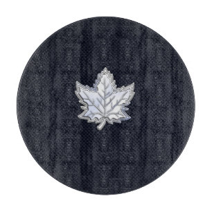 Chrome Like Maple Leaf on Carbon Fibre style Cutting Board