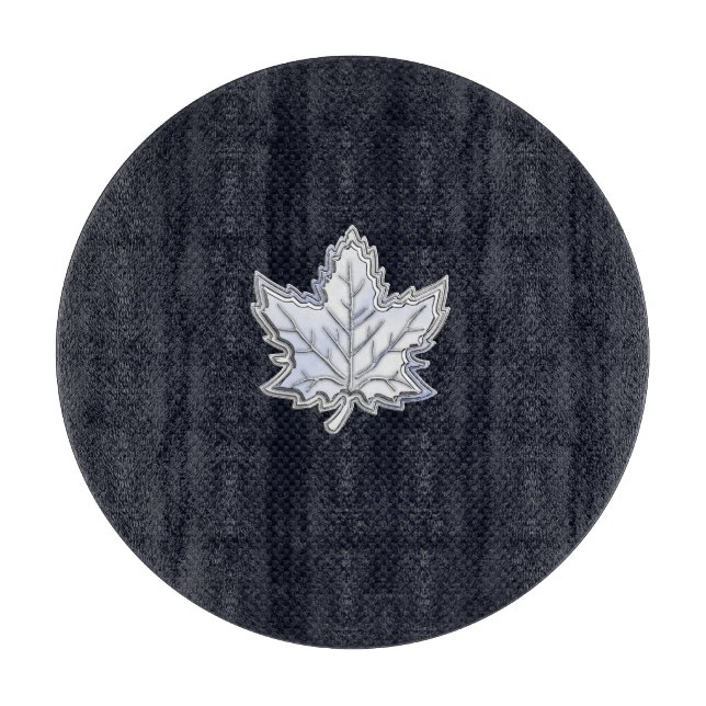 Chrome Like Maple Leaf on Carbon Fibre style Cutting Board (Front)