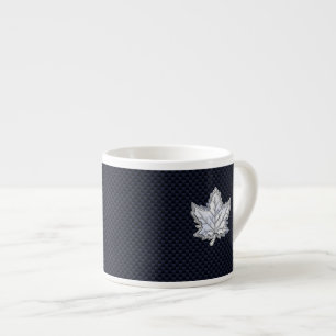 Chrome Like Maple Leaf on Carbon Fibre style Espresso Cup