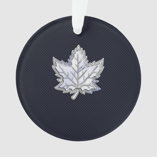 Chrome Like Maple Leaf on Carbon Fibre style Ornament (Front)