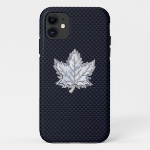 Chrome Like Maple Leaf on Carbon Fibre Stylish iPhone 11 Case