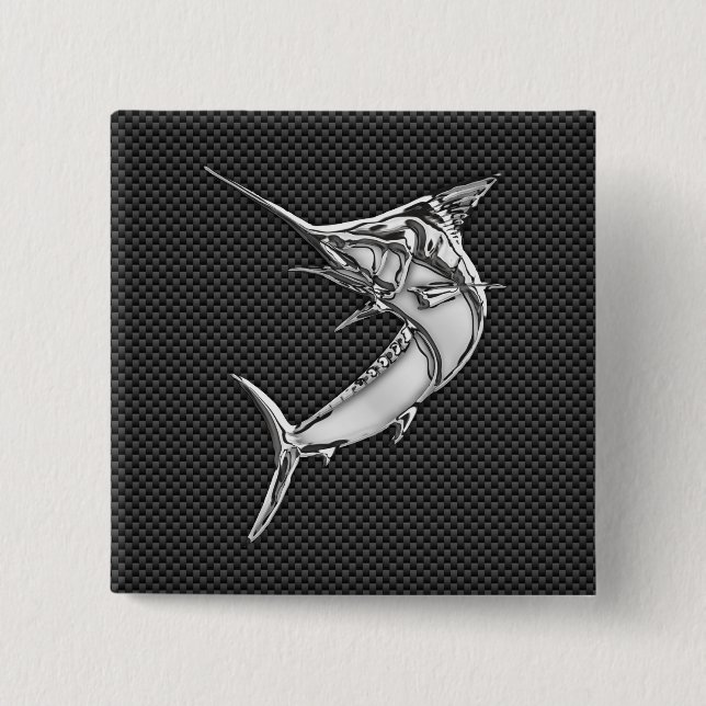 Chrome Like Marlin on Carbon Fibre 15 Cm Square Badge (Front)