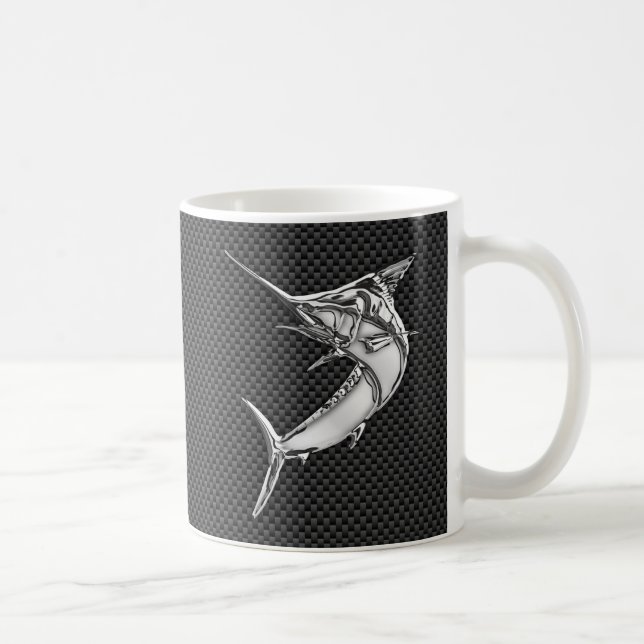 Chrome Like Marlin on Carbon Fibre Coffee Mug (Right)