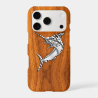 Chrome Like Marlin on Teak Wood Grain Decor