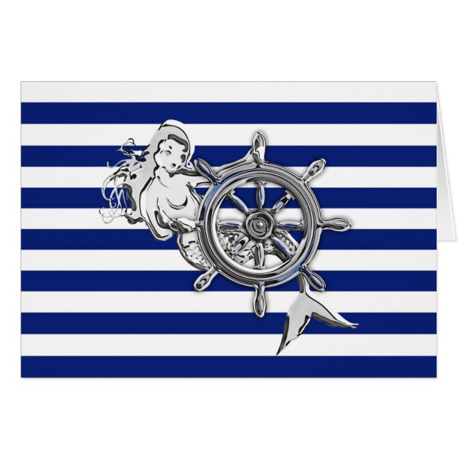 Chrome Like Mermaid on Nautical Stripes (Front Horizontal)