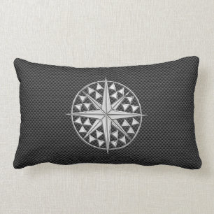 Chrome Like Nautical Star Compass on Carbon Fibre Lumbar Cushion