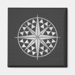 Chrome Like Nautical Star Compass on Carbon Fibre Magnet